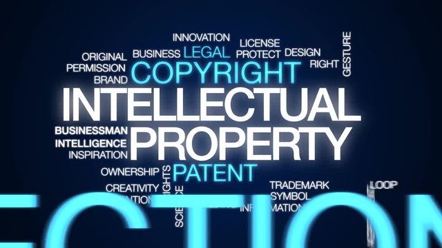 Intellectual property animated word cloud. Kinetic typography.