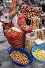 Varieties of potatoes at the market