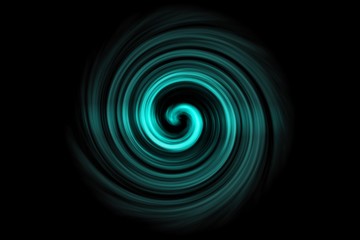 Glowing spiral tunnel with light teal cloud on black background