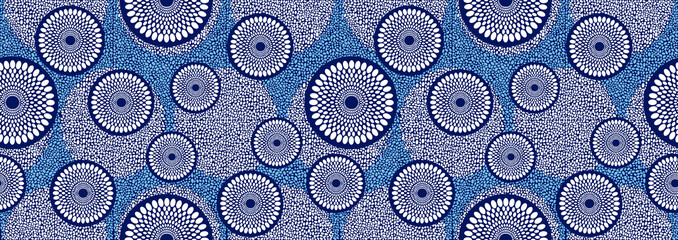 textile fashion, african print fabric, circle blue abstract seamless pattern, vector illustration file.
