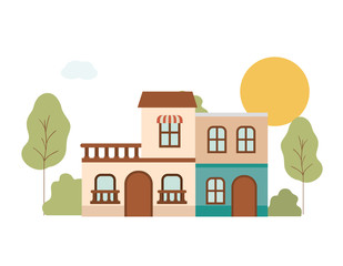 neighborhood houses in landscape isolated icon