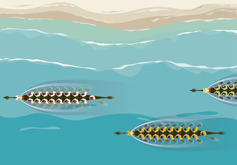 Aerial view of dragon boats competition game vector illustration