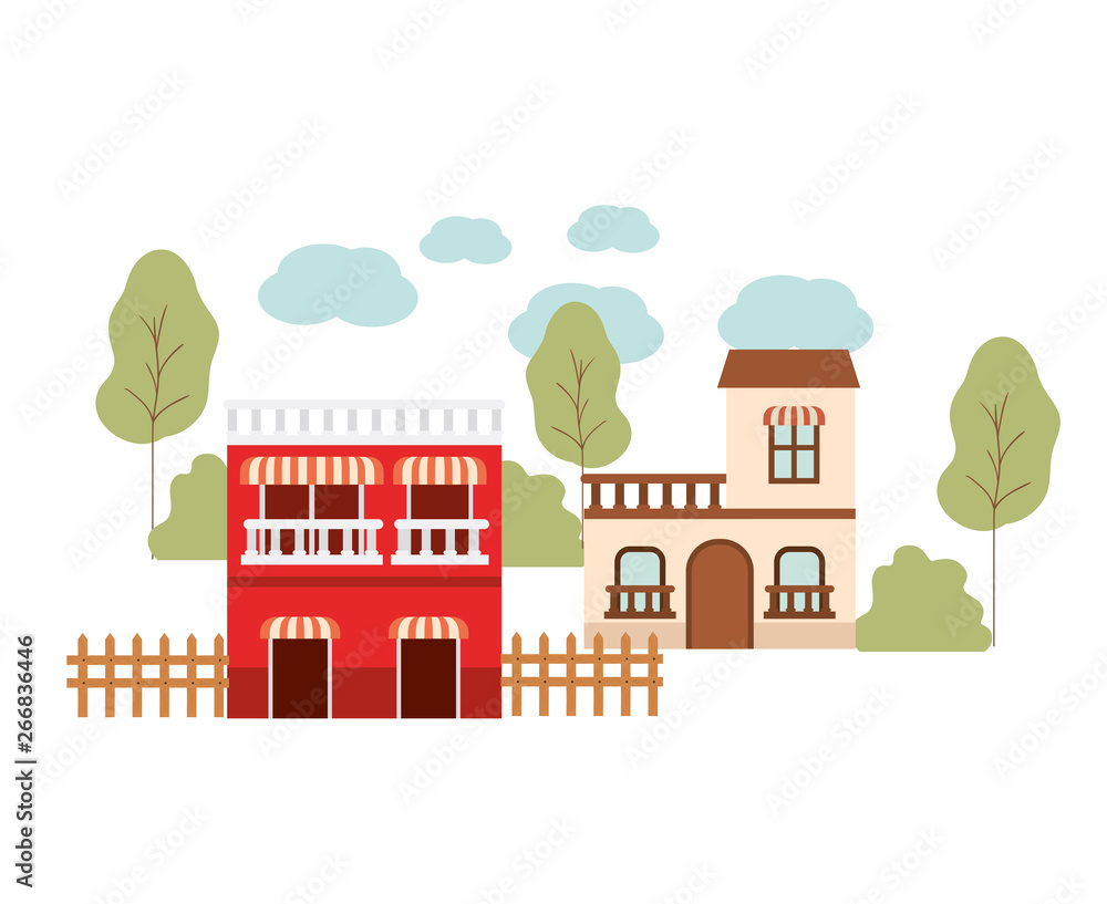 Wall mural neighborhood houses in landscape isolated icon