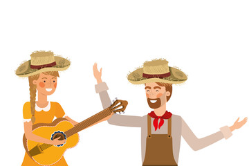 farmers couple with musical instrument