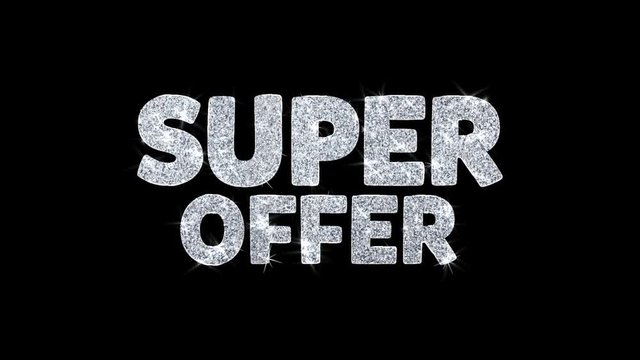 Super Offer Blinking Text Greetings card Abstract Blinking Sparkle Glitter Particle Looped Background. Gift, card, Invitation, Celebration, Events, Message, Holiday Festival