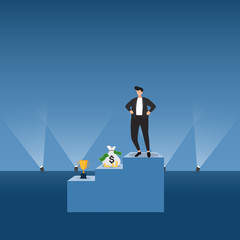 Successful Businessman Confident on Podium Under Spotlight Business Concept Illustration