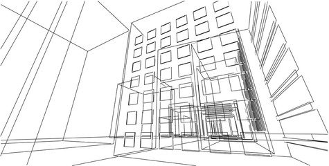 3D illustration architecture building perspective lines.