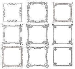 Hand drawn doodle frames set. Vector objects in cartoon style.