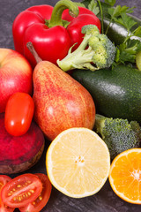 Fruits and vegetables containing vitamins and minerals, healthy eating concept