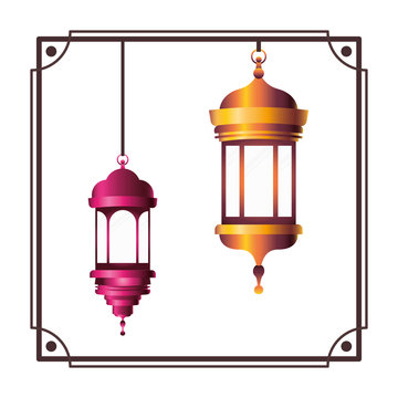 frame with ramadan kareem lantern hanging