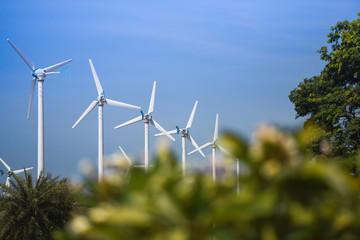 wind turbine landscape natural energy green Eco power concept at wind turbines farm blue sky