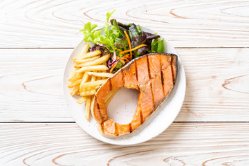 grilled salmon steak fillet with vegetable