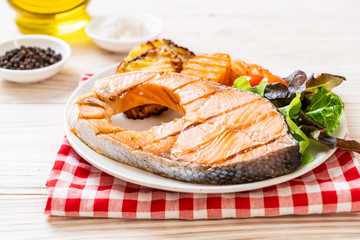 grilled salmon steak fillet with vegetable