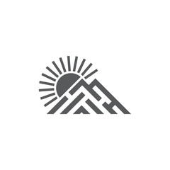 mountain sun simple triangle stripes geometric logo vector