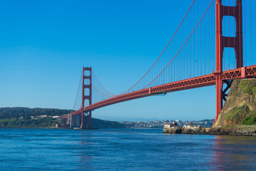Fototapeta na wymiar Golden Gate Bridge at morning light looking from Horseshoe Bay, San Francisco,USA