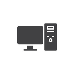 Desktop computer vector icon. filled flat sign for mobile concept and web design. PC computer monitor glyph icon. Symbol, logo illustration. Pixel perfect vector graphics