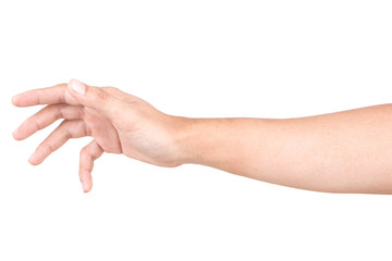 Male Caucasian hand gestures isolated over the white background.