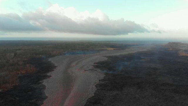 fissure 8 exploding from the air into the air!!  birds eye view capturing epic aerial visuals of molten lava!!! lava river flow away from cone!!