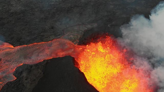 fissure 8 exploding from the air into the air!!  birds eye view capturing epic aerial visuals of molten lava!!! lava river flow away from cone!!