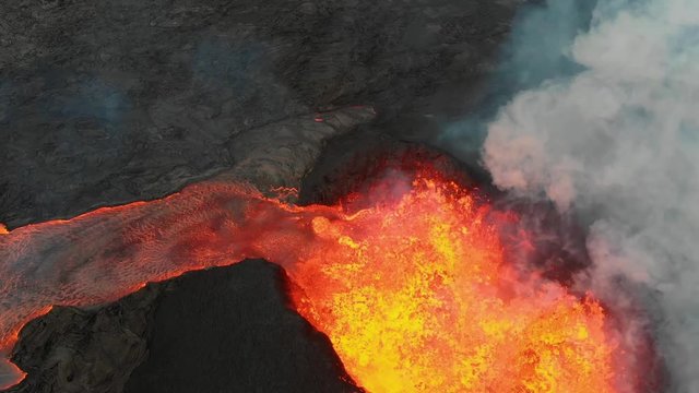 fissure 8 exploding from the air into the air!!  birds eye view capturing epic aerial visuals of molten lava!!! lava river flow away from cone!!