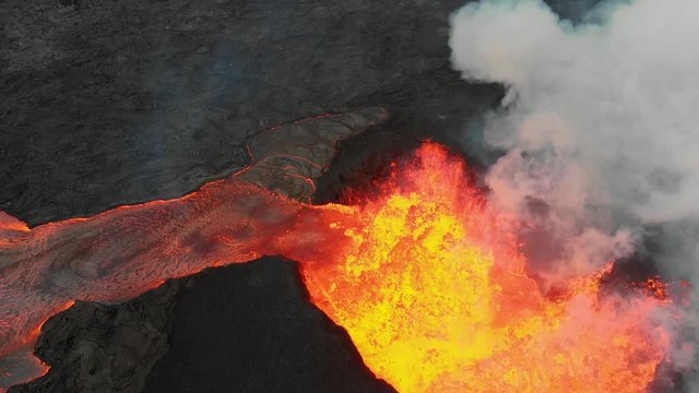 fissure 8 exploding from the air into the air!!  birds eye view capturing epic aerial visuals of molten lava!!! lava river flow away from cone!!