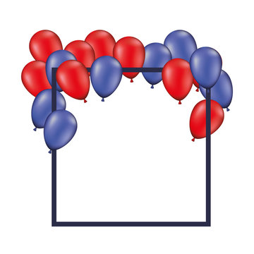 frame with red and blue balloons isolated icon