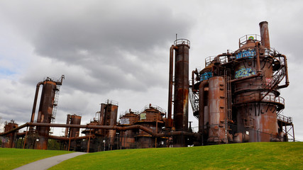 Fototapeta na wymiar Gas Works Park in a cloudy day, Seattle, Washington, USA