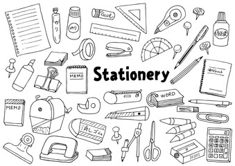 文房具のイラストセット（アウトライン）