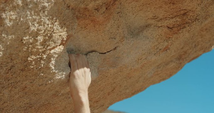 Man Rock Climbing Close Up Detail Shot Of Hand 