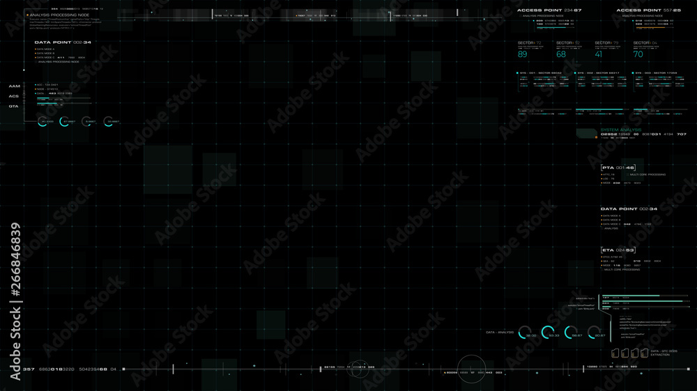 Poster Futuristic motion graphic user interface head up display screen blank template with digital data telemetry information display for digital background graphic overlay