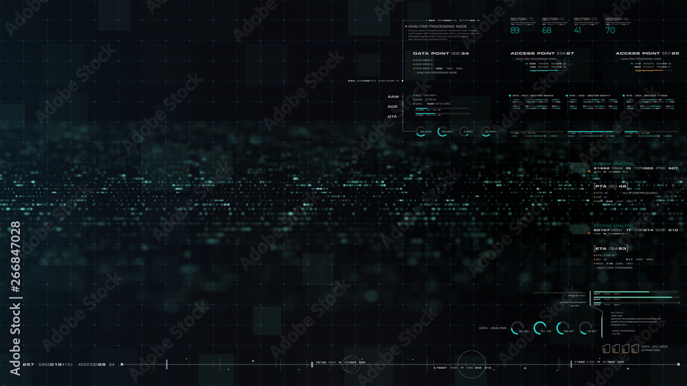 Fototapete Futuristic motion graphic user interface head up display screen blank template with digital data telemetry information display for digital background graphic overlay