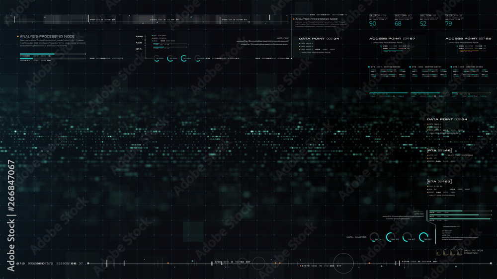 Poster Futuristic motion graphic user interface head up display screen blank template with digital data telemetry information display for digital background graphic overlay