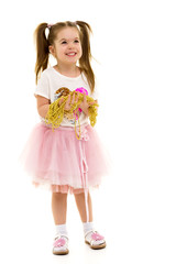 The little girl is full-length.