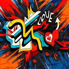 Obraz premium graffiti colored geometric objects on a black background