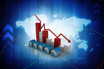 3d illustration Growth in real estate shown on graph
