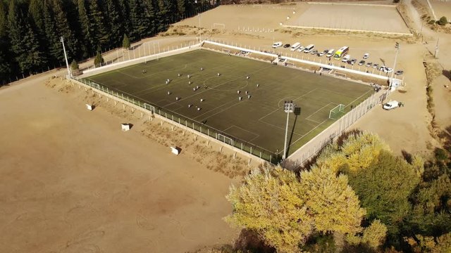 Football Soccer in patagonic landscape, filmed with dron.