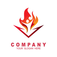 People fire logo, fitness sports icon, fire symbol illustration