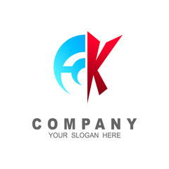 Letter h and k logo, swoosh design logo template