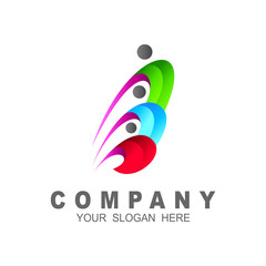 Human logo, logo of a group of humans, family icon, 3D image