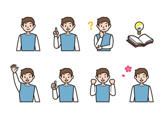 日本の子供たち ポーズ 表情 上半身 疑問 指差し 日本人 勉強 塾 学校 学習塾  男子 男の子