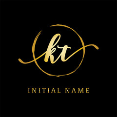 KT Initial name Gold sign logo 