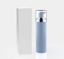Realistic Cosmetic bottle can sprayer container with box. Dispenser for cream, soups, foams and other cosmetics With lid. 3d illustration