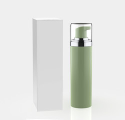 Realistic Cosmetic bottle can sprayer container with box. Dispenser for cream, soups, foams and other cosmetics With lid. 3d illustration