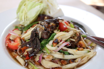 Delicious thai food crab in papaya salad