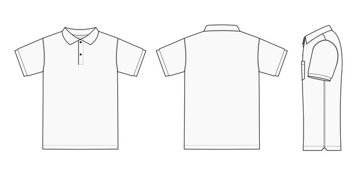 Polo shirt (golf shirt) template illustration ( front/ back/ side ) / white. No pockets.