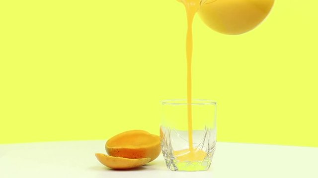mango juice isolated on a yellow background 