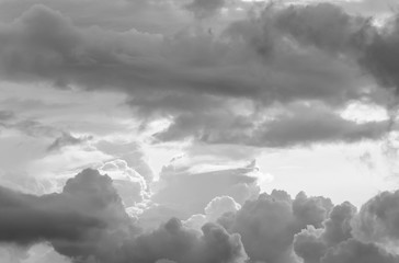 blue sky with clouds in black and white tone