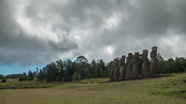Storms over Ahu Ahivi moais in Easter Island