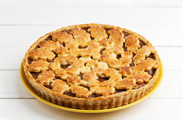 Homemade pie with cottage cheese and prunes