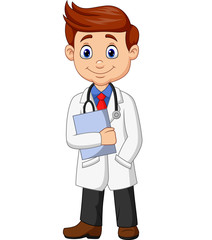  Cartoon male doctor holding a clipboard 